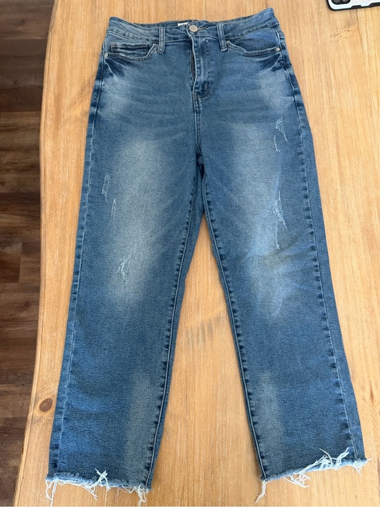 Ymi Jeans Pants - High-Rise Cropped Distressed Jeans - Blue